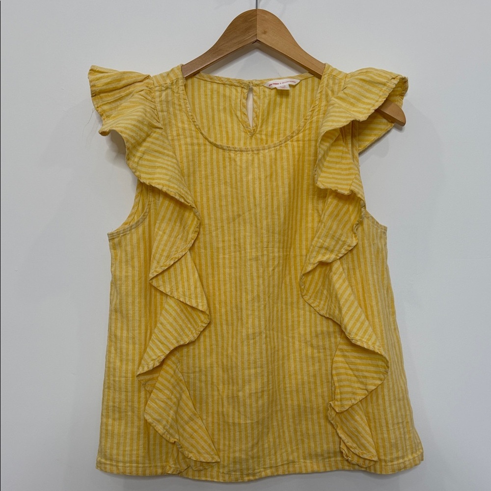 Jillian Harris Sunny Yellow Ruffle Sleeve Blouse – Medium – Linen Blend